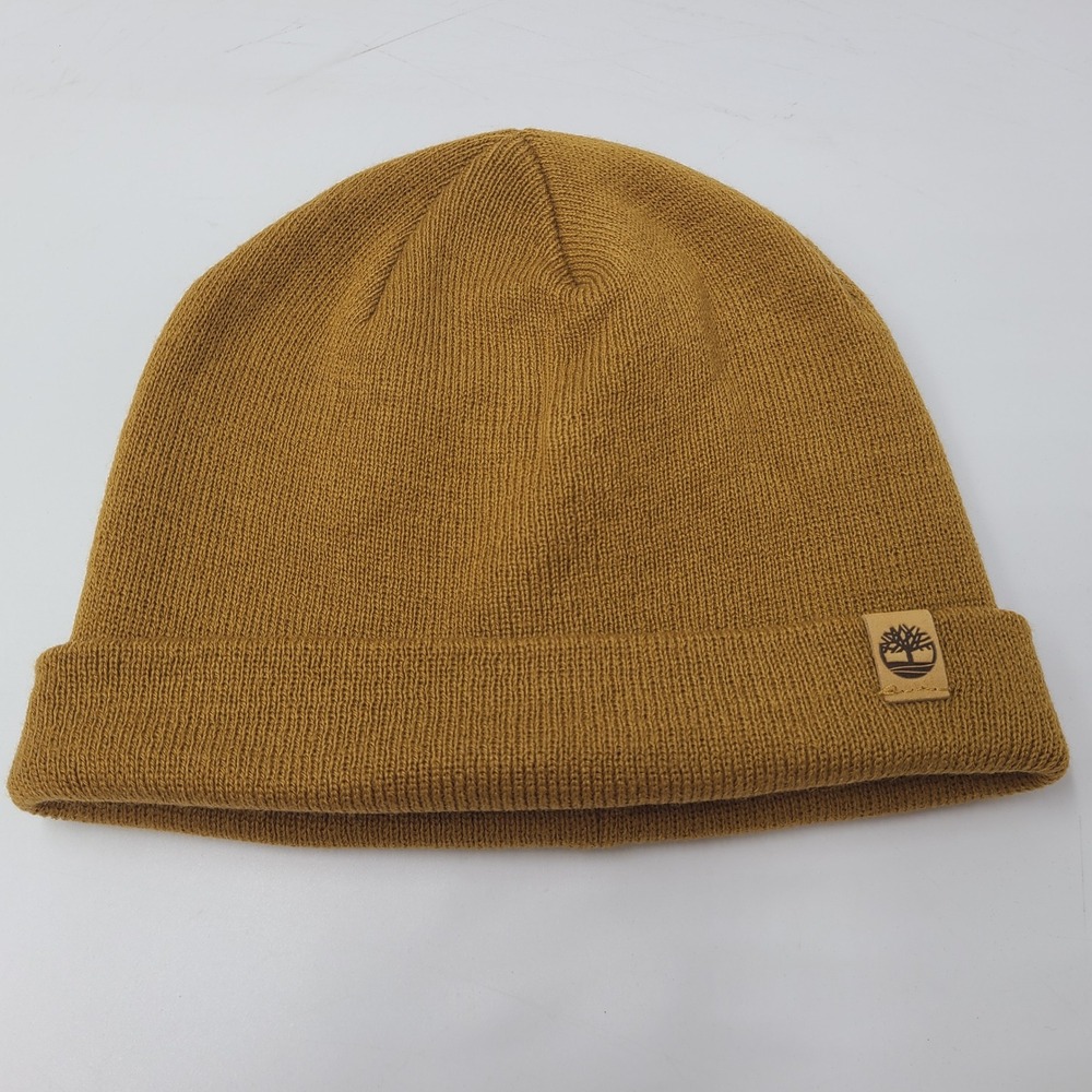 Timberland Hat Beanie (Fits Small) Brown Logo Patch Cuffed Knit Stocking Cap